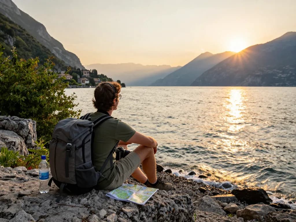 Gardasee Reisetipps für die Erkundung atemberaubender Ausblicke und Landschaften am Gardasee während des Sonnenuntergangs.