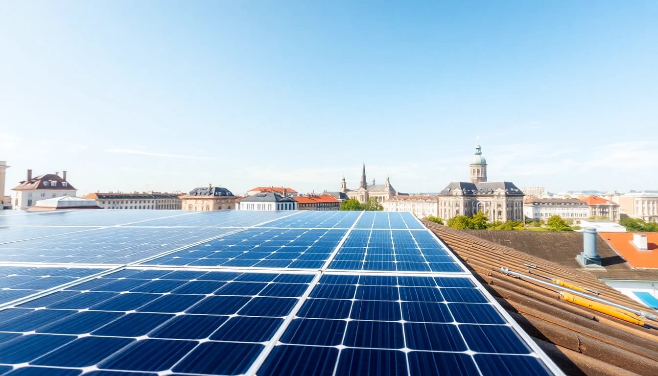 Die Pv anlage kosten wien zeigen eine moderne Solaranlage auf einem Wohnhaus in Wien.