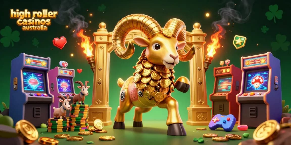 Experience exhilarating action at high roller casinos Australia featuring golden ram amidst vibrant gaming elements.