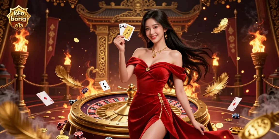 Experience kèo bóng đá with a stunning scene of a confident woman at a roulette wheel, showcasing glamour and excitement.