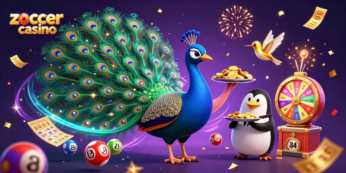 Experience vibrant fun at zoccer casino with animated characters, colorful lottery balls, and dazzling effects.