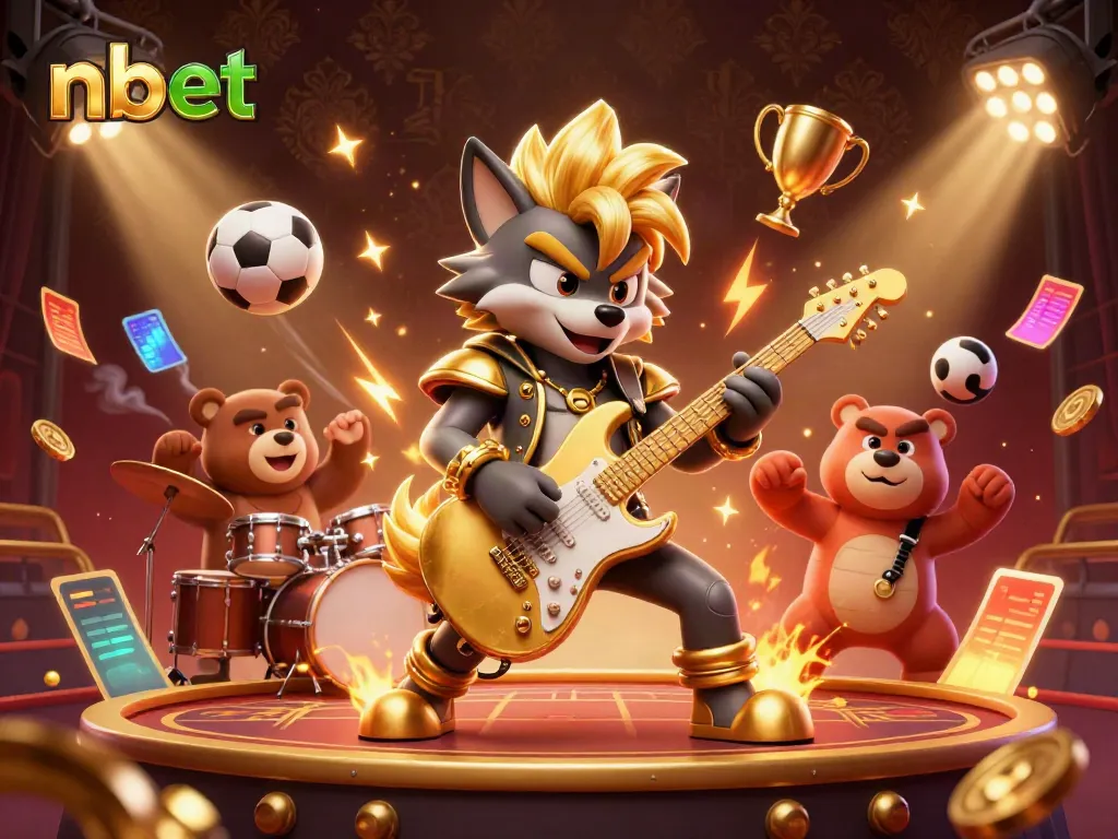 Engage with nbet's electrifying casino experience featuring a wolf musician and a bear drummer.