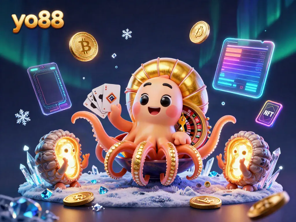 Engage with the thrilling world of yo88, featuring a giant nautilus as a roulette wheel amidst glowing crypto coins.