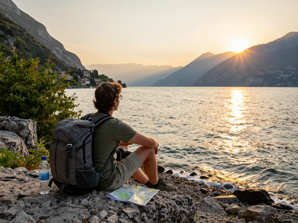 Gardasee Reisetipps für die Erkundung atemberaubender Ausblicke und Landschaften am Gardasee während des Sonnenuntergangs.