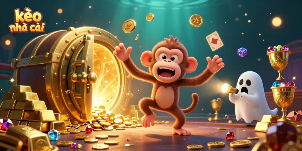 Engage with kèo nhà cái as a mischievous monkey juggles gold in a haunted casino.