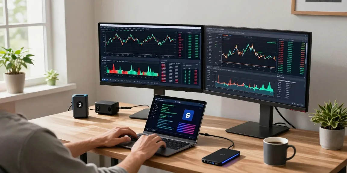 Hitpaw Edimakor in einem modernen Krypto-Büro mit digitalen Währungsdiagrammen, Sicherheitstools und DeFi-Daten.