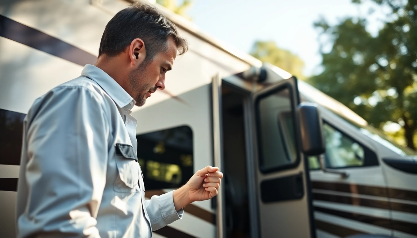 Wohnmobil Gutachten in der Bewertung durch einen Experten im Freien