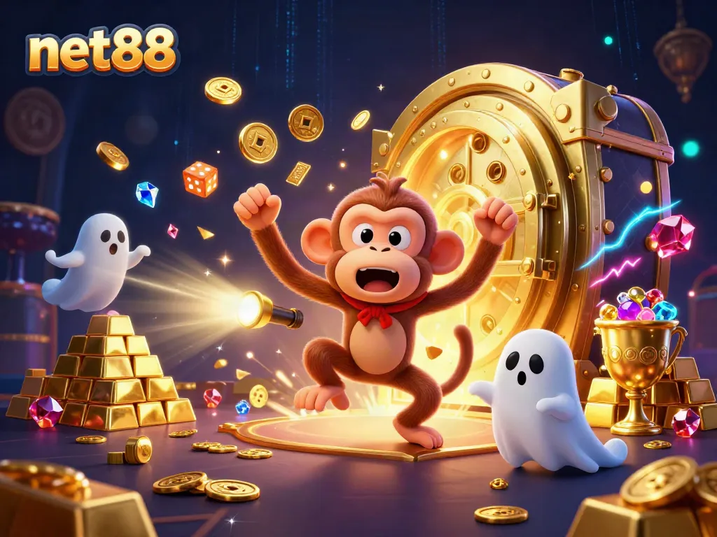 Engage with net88's mesmerizing casino experience amidst gold treasures and playful spirits.