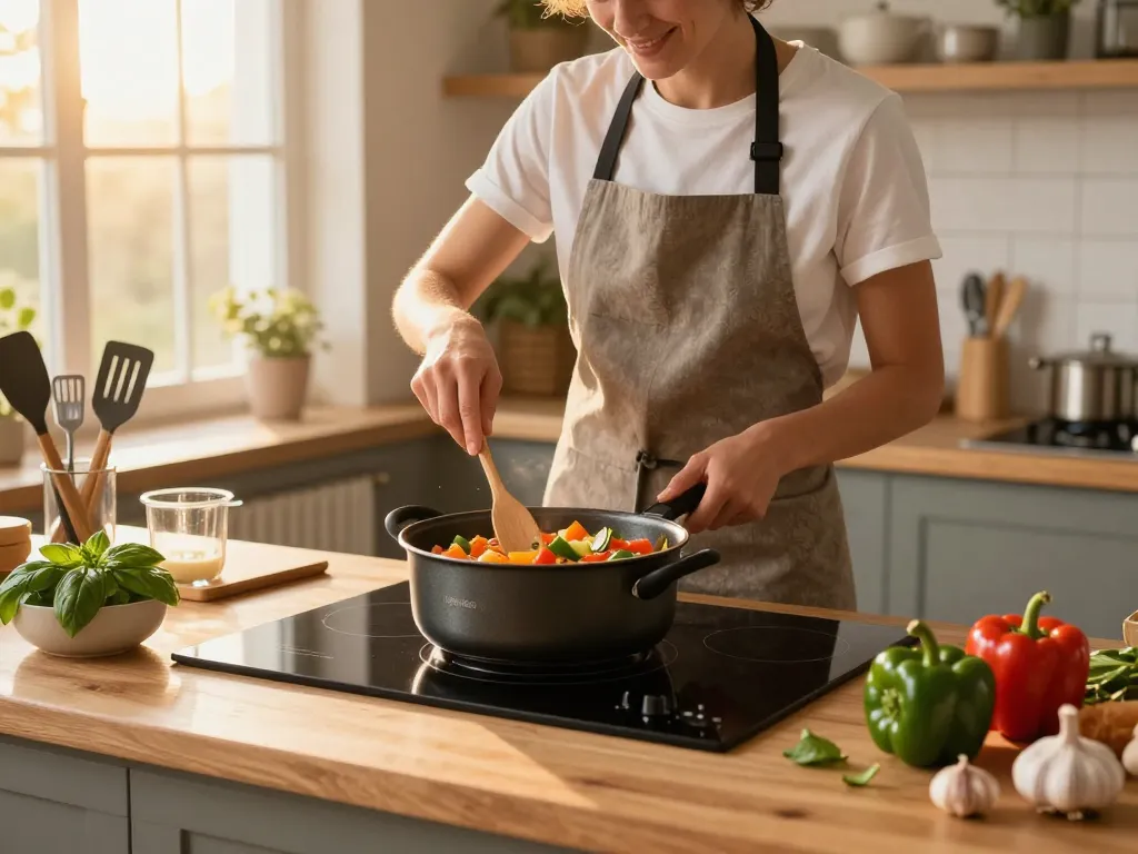 Kochen mit dem besten Induktionstopf in einer warmen, einladenden Küche