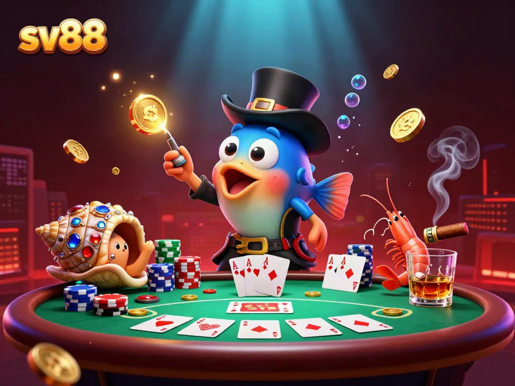 Engage with sv88's thrilling poker scene, where fortune shines with glowing coins and lively characters.