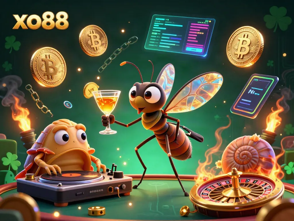 Experience exciting gameplay at xo88 with a unique illustration showcasing casino elements and vibrant characters.