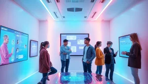 Experience visual interaction with ai 18+, showcasing young adults engaging with innovative AI technologies in a modern setting.
