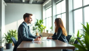 Headhunter Schweiz trifft Kandidaten in einem modernen Büro mit heller Atmosphäre.