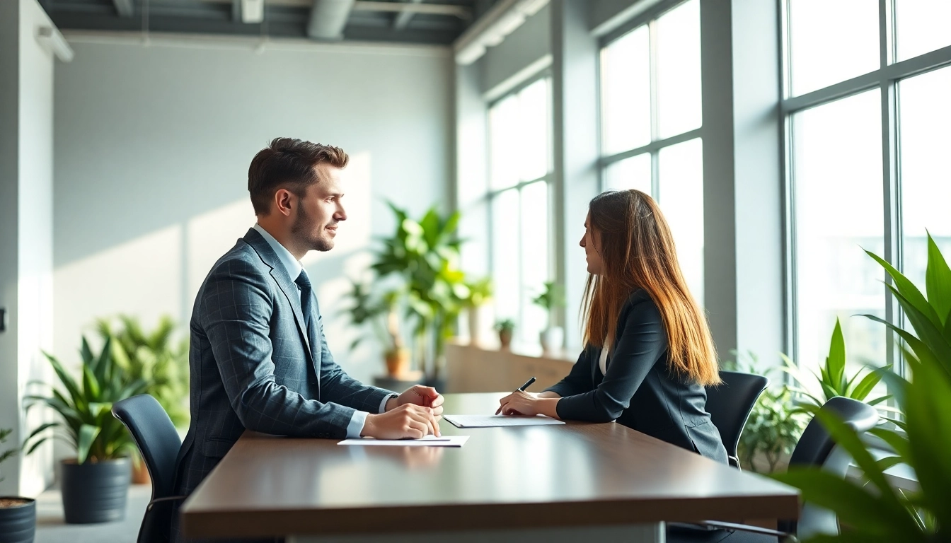 Headhunter Schweiz trifft Kandidaten in einem modernen Büro mit heller Atmosphäre.