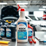 Koch Chemie Produkte auf einem professionellen Arbeitsplatz für Fahrzeugpflege.