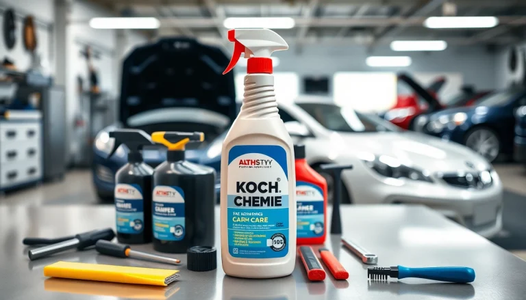 Koch Chemie Produkte auf einem professionellen Arbeitsplatz für Fahrzeugpflege.