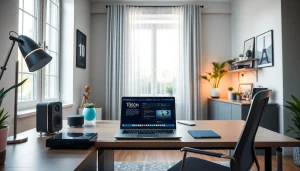 Innovativer Arbeitsplatz mit TechBoys Gadgets in einem modernen Home Office.