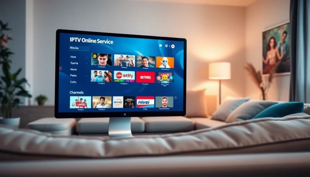 Benutzerfreundliche Optionen für IPTV Online Service auf einem schlanken, modernen Bildschirm.