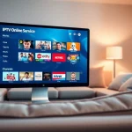 Benutzerfreundliche Optionen für IPTV Online Service auf einem schlanken, modernen Bildschirm.