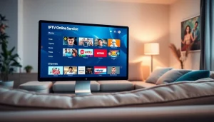Benutzerfreundliche Optionen für IPTV Online Service auf einem schlanken, modernen Bildschirm.
