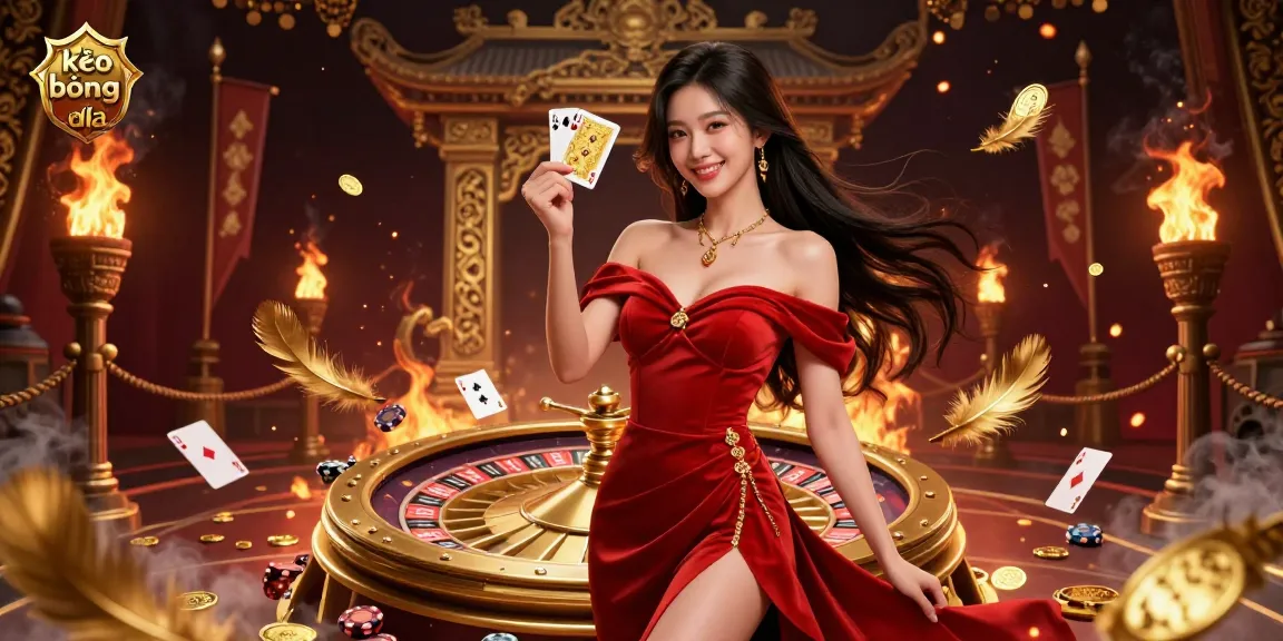 Experience kèo bóng đá with a stunning scene of a confident woman at a roulette wheel, showcasing glamour and excitement.